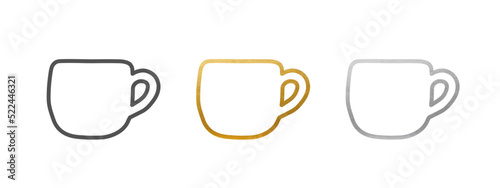 Cup Icon Set - Vector Sign - Black, Gold, Silver