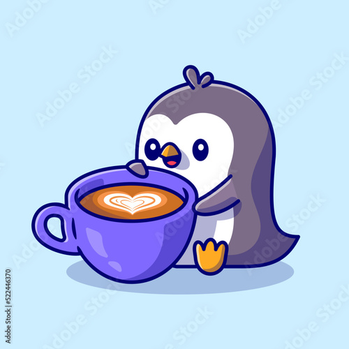 Cute Penguin Drinking Coffee Cartoon Vector Icon 
Illustration. Animal Drink Icon Concept Isolated Premium 
Vector. Flat Cartoon Style
