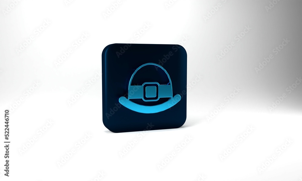 Blue Leprechaun hat icon isolated on grey background. Happy Saint Patricks day. National Irish holiday. Blue square button. 3d illustration 3D render Blue Leprechaun hat icon isolated on grey background. Happy Saint Patricks day. National Irish holiday. Blue square button. 3d illustration 3D render