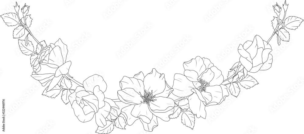 doodle line art rose flower bouquet wreath frame doodle line art rose flower bouquet wreath frame