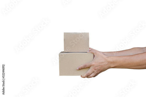 two brown boxes in hand