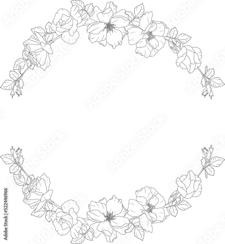 doodle line art rose flower bouquet wreath frame