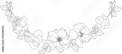 Wallpaper Mural doodle line art rose flower bouquet wreath frame Torontodigital.ca
