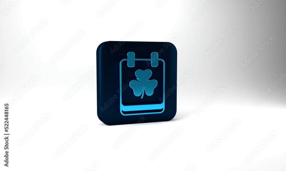 Blue Saint Patricks day with calendar icon isolated on grey background. Date 17 March. Blue square button. 3d illustration 3D render Blue Saint Patricks day with calendar icon isolated on grey background. Date 17 March. Blue square button. 3d illustration 3D render