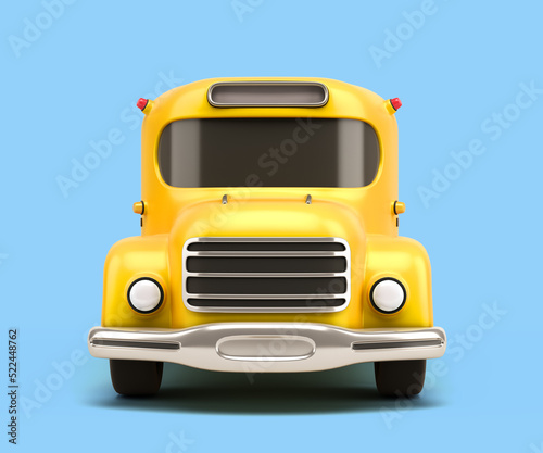 wintage toon yellow school bus 3d illustration on blue gradient