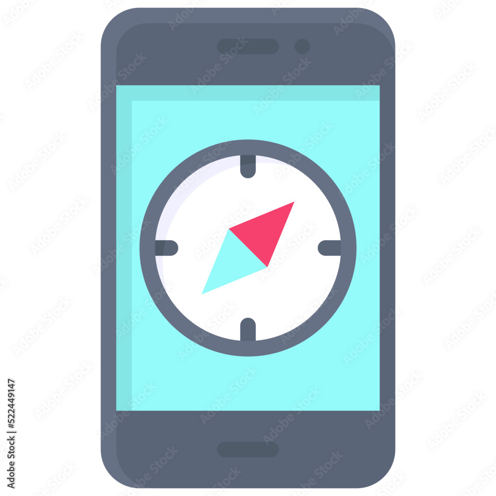 Compass on smartphone icon, location map and navigation vector Compass on smartphone icon, location map and navigation vector