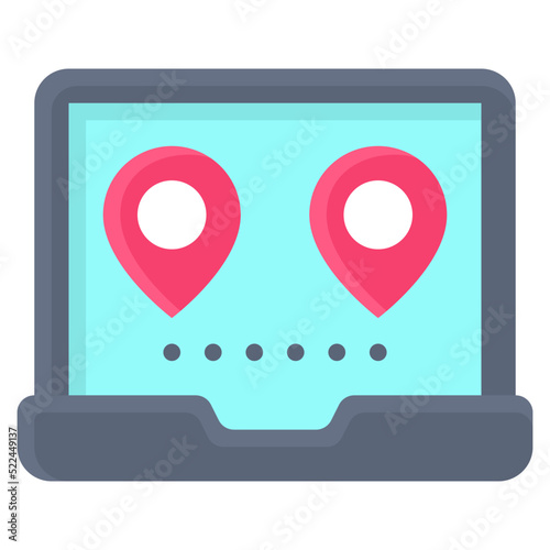 Map pin on laptop screen icon, location map and navigation vector