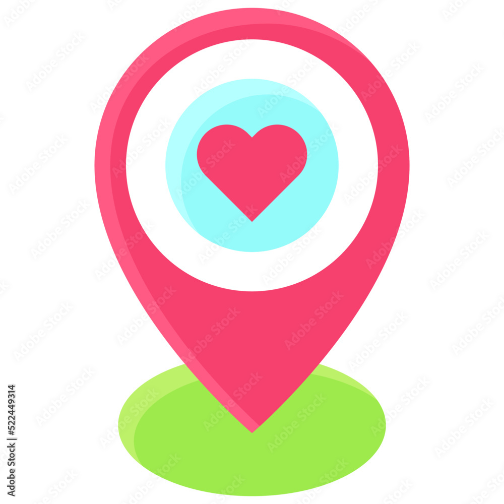 Pin with heart sign icon, location map and navigation vector Pin with heart sign icon, location map and navigation vector