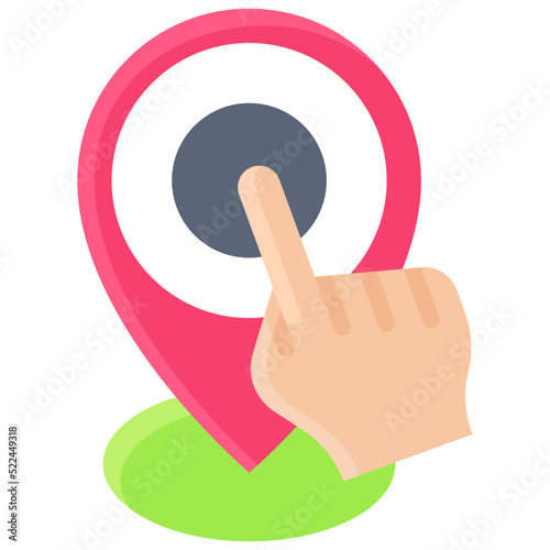 Finger touching a pin icon, location map and navigation vector