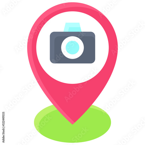 Pin with camera sign icon, location map and navigation vector