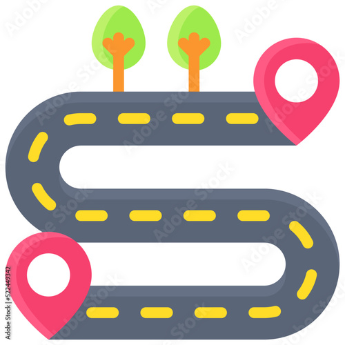 Road route icon, location map and navigation vector