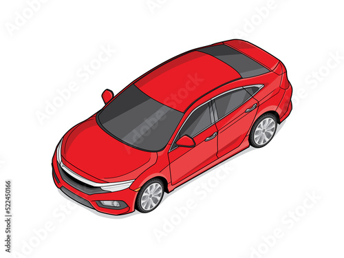 Red car isometric for decorate