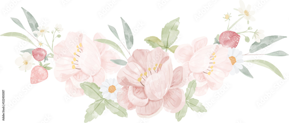 watercolor pink peony flower bouquet