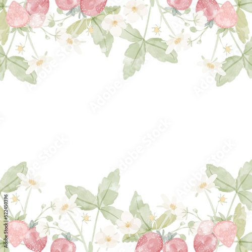 watercolor hand drawn wild strawberry square banner © Unchalee