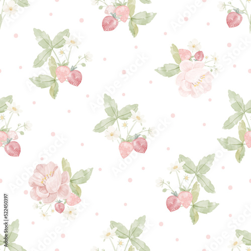 watercolor hand drawn strawberry seamless pattern © Unchalee