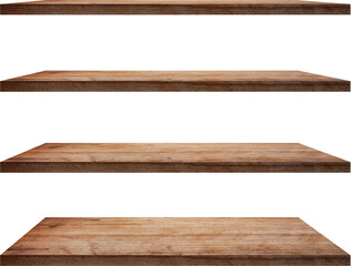 collection of wooden shelves on an isolated 