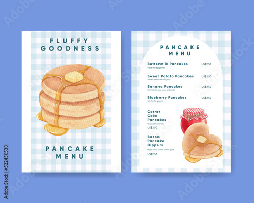 Menu template with happy pancake day concept,watercolor style