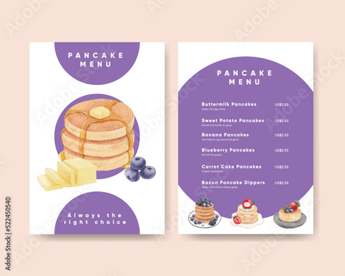 Menu template with happy pancake day concept,watercolor style