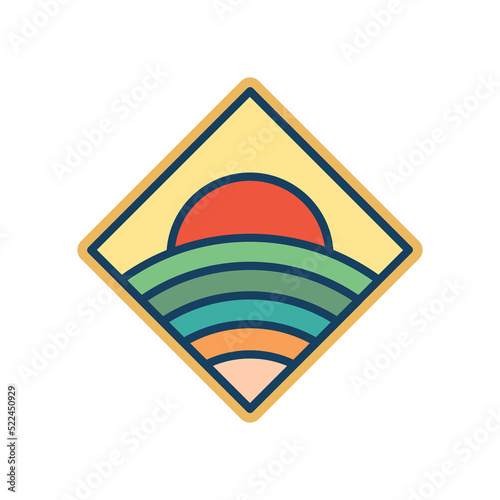 Abstract Sunset beach mountain logo badge design. Template Vector illustration.  icon logo design