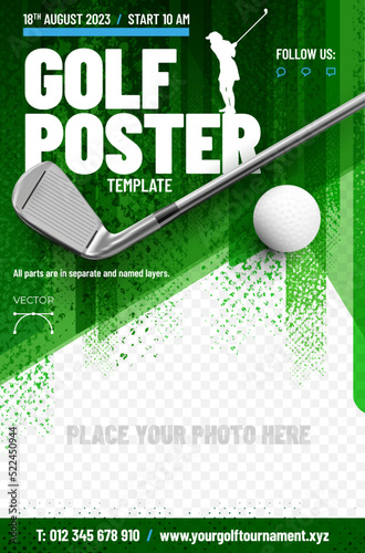 Golf poster template with club and ball
