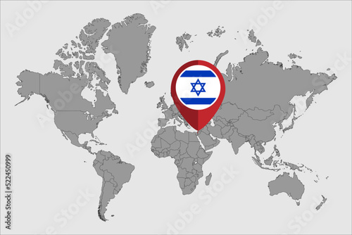 Pin map with Israel  flag on world map.Vector illustration.