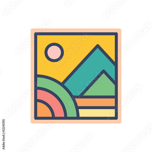 Abstract Sunset beach mountain logo badge circle  design. Template Vector illustration. Icon logo design