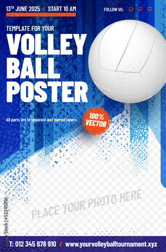 Volleyball poster template with ball and place for your photo