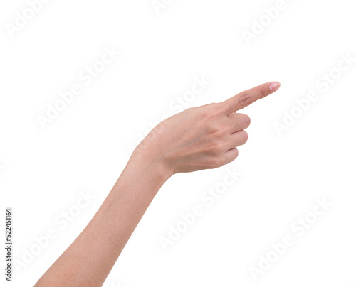 Women hand pointing isolated