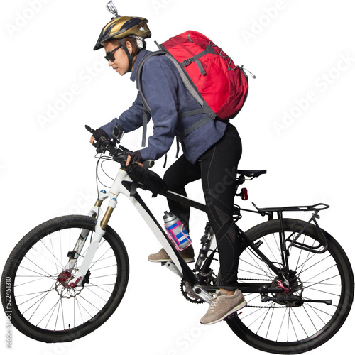 Cyclist woman riding a bike isolated