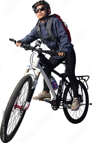 Cyclist woman riding a bike isolated