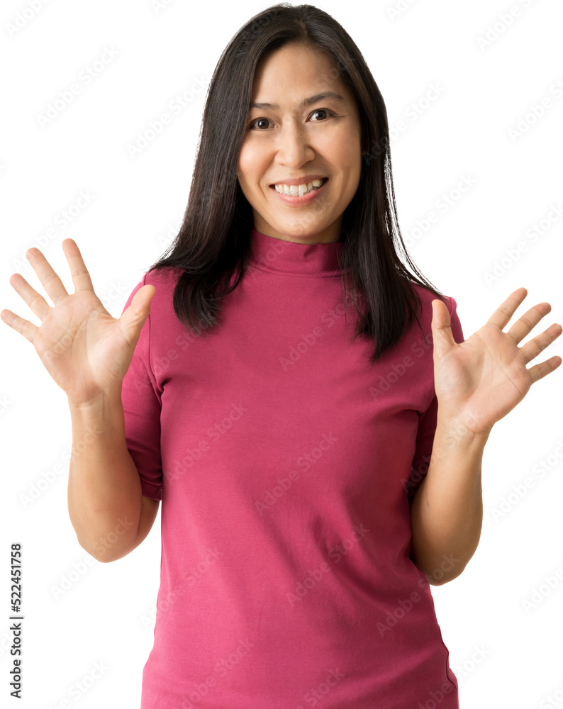 Happy asian woman and smiles broadly expresses happiness feels joyful Happy asian woman and smiles broadly expresses happiness feels joyful