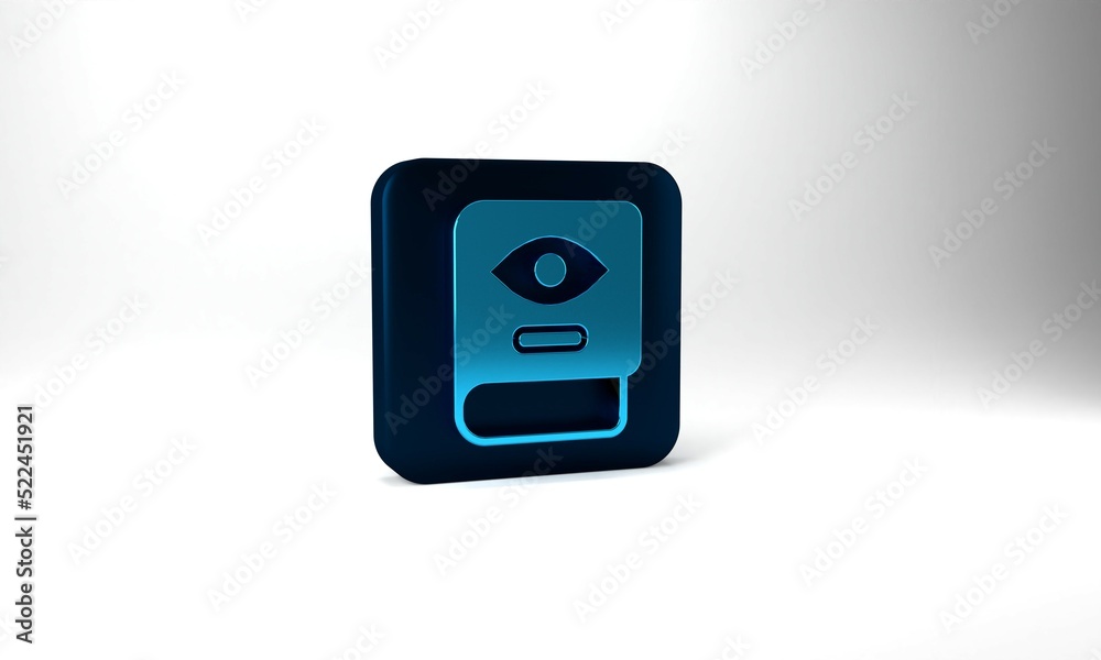 Blue Ancient magic book with alchemy recipes and mystic spells and enchantments icon isolated on grey background. Blue square button. 3d illustration 3D render Blue Ancient magic book with alchemy recipes and mystic spells and enchantments icon isolated on grey background. Blue square button. 3d illustration 3D render