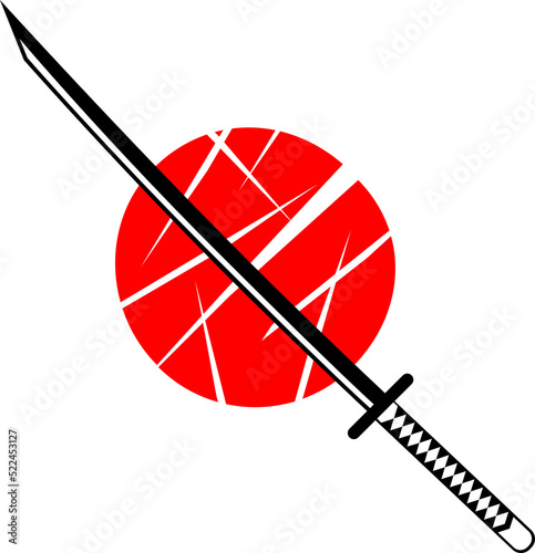 Katana sword samurai ronin slash red circle japanese style tattoo png icon design.