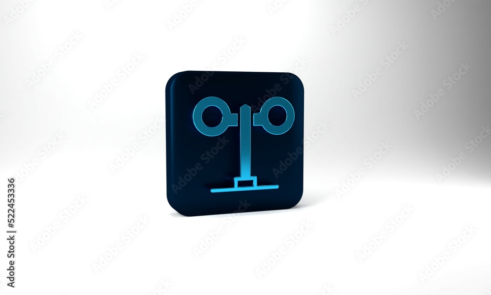 Blue Train traffic light icon isolated on grey background. Traffic lights for the railway to regulate the movement of trains. Blue square button. 3d illustration 3D render Blue Train traffic light icon isolated on grey background. Traffic lights for the railway to regulate the movement of trains. Blue square button. 3d illustration 3D render