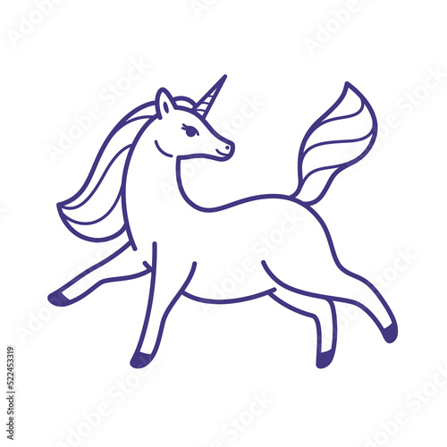 Cartoon unicorn with color mane. Stylized  illustration in cartoon style.