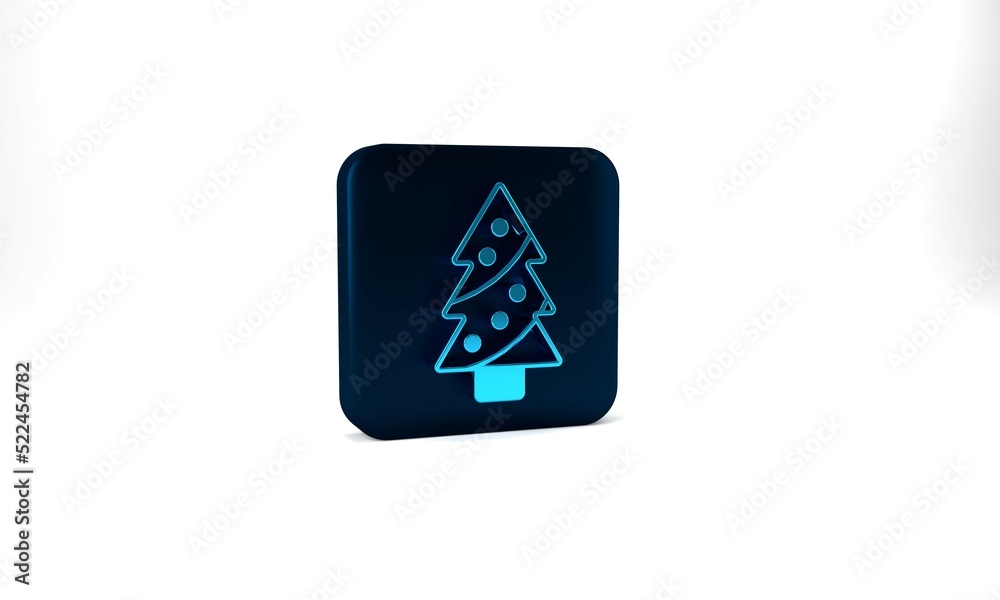 Blue Christmas tree with decorations icon isolated on grey background. Merry Christmas and Happy New Year. Blue square button. 3d illustration 3D render Blue Christmas tree with decorations icon isolated on grey background. Merry Christmas and Happy New Year. Blue square button. 3d illustration 3D render