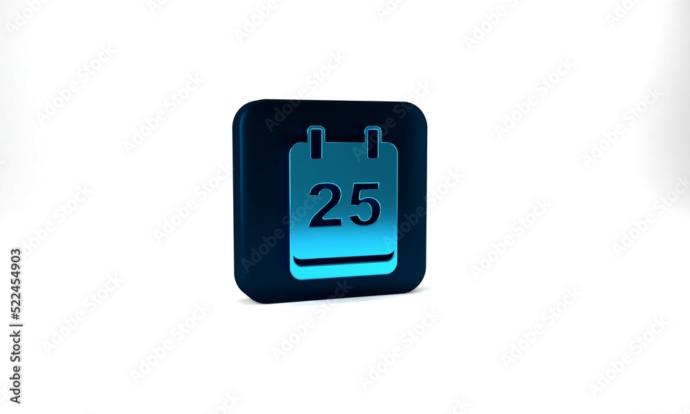 Blue Christmas day calendar icon isolated on grey background. Event reminder symbol. Merry Christmas and Happy New Year. Blue square button. 3d illustration 3D render Blue Christmas day calendar icon isolated on grey background. Event reminder symbol. Merry Christmas and Happy New Year. Blue square button. 3d illustration 3D render