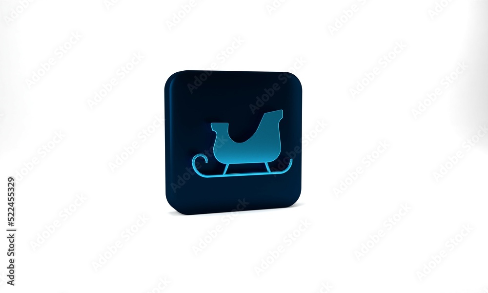 Blue Christmas santa claus sleigh icon isolated on grey background. Merry Christmas and Happy New Year. Blue square button. 3d illustration 3D render Blue Christmas santa claus sleigh icon isolated on grey background. Merry Christmas and Happy New Year. Blue square button. 3d illustration 3D render