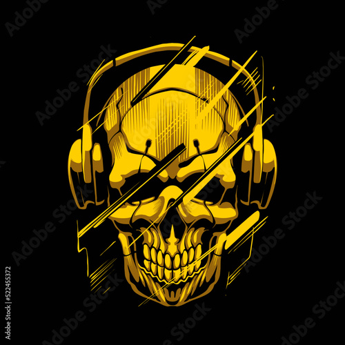 the yellow skull head with headphone illustration