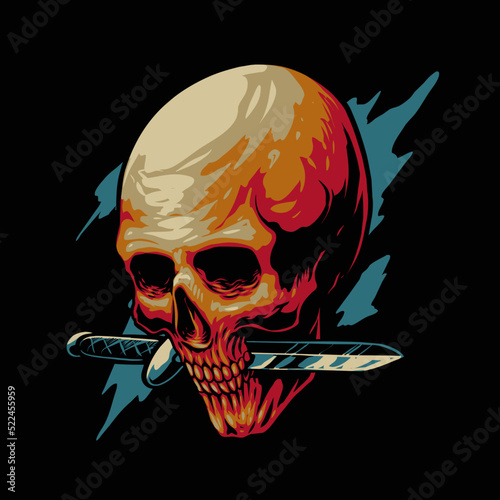 the skull head with knife illustration