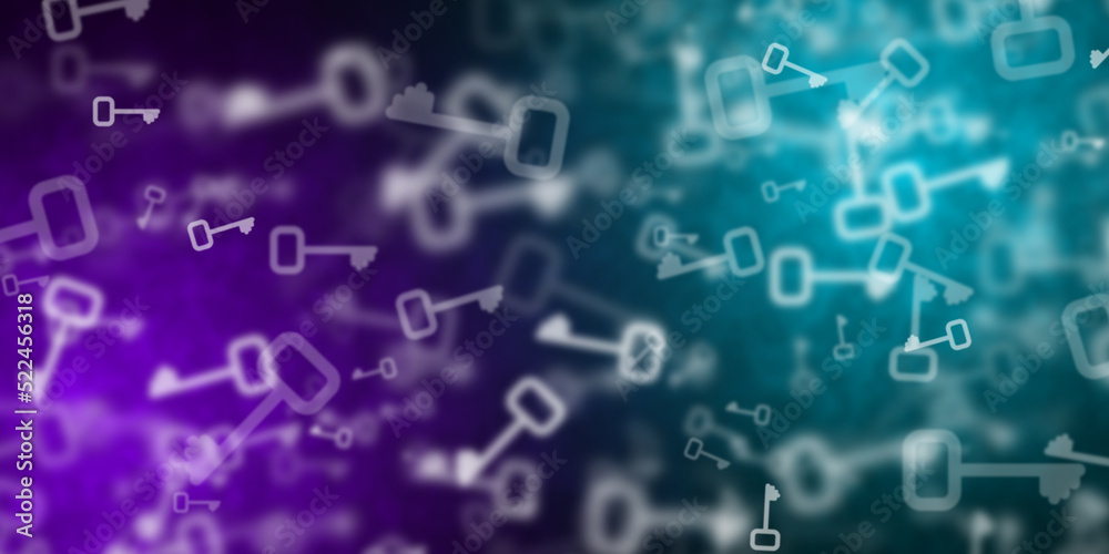 Abstract purple and light blue background with flying keys