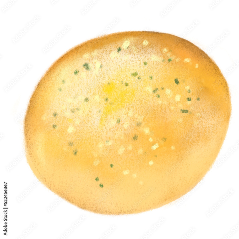 Fresh Italian garlic cheese parsley baked bread bun bakery hand drawn illustration