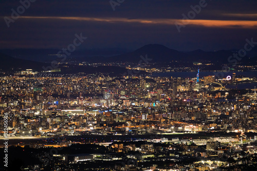 米ノ山展望台から見た福岡の夜景 福岡県篠栗町 Night view of Fukuoka seen from Komenoyama Observatory Fukuoka-ken Sasaguri town 