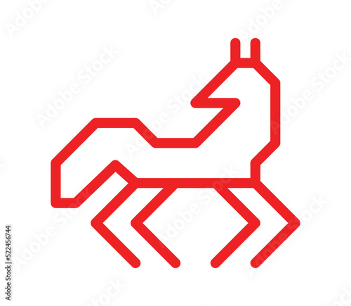 Vector isolated flat concept with red simplified symbol of fox. Outline icon of traditional ornamental wild animal of Karelia and Finland peoples. Decorative sign of wolf for native embroidery