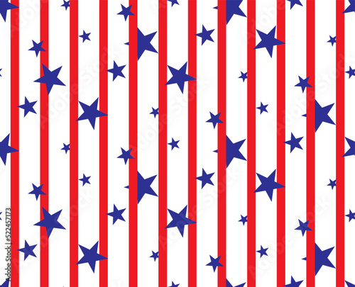 Abstract Hand Drawn Vertical Stripes and Stars Seamless Vector Pattern Isolated Background