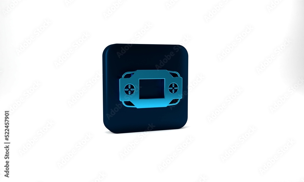 Blue Portable video game console icon isolated on grey background. Handheld console gaming. Blue square button. 3d illustration 3D render Blue Portable video game console icon isolated on grey background. Handheld console gaming. Blue square button. 3d illustration 3D render