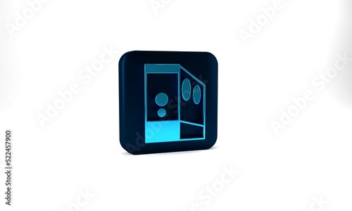 Blue Case of computer icon isolated on grey background. Computer server. Workstation. Blue square button. 3d illustration 3D render