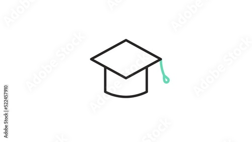 Linear animated study hat with a faltering thread. Knowledge and study icon concept, Loop Animation.
