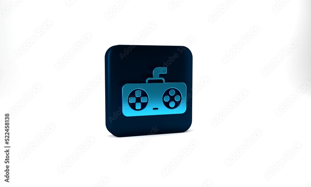 Blue Game controller or joystick for game console icon isolated on grey background. Blue square button. 3d illustration 3D render Blue Game controller or joystick for game console icon isolated on grey background. Blue square button. 3d illustration 3D render