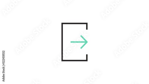 Linear animated exit sign with arrow and door. Exit concept icon. Loop Animation.